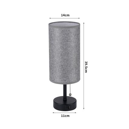 Brilagi - Pöytälamppu USB-portilla TABLON 1xE27/25W/230V musta/harmaa