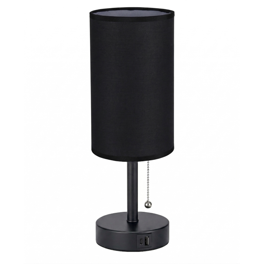 Brilagi - Pöytälamppu USB-portilla TABLON 1xE27/25W/230V musta