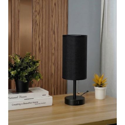 Brilagi - Pöytälamppu USB-portilla TABLON 1xE27/25W/230V musta