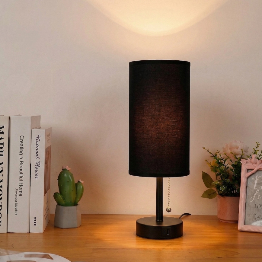 Brilagi - Pöytälamppu USB-portilla TABLON 1xE27/25W/230V musta