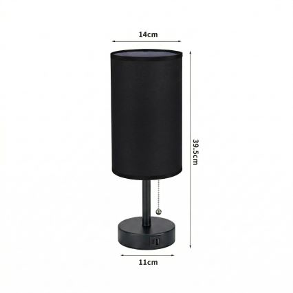 Brilagi - Pöytälamppu USB-portilla TABLON 1xE27/25W/230V musta