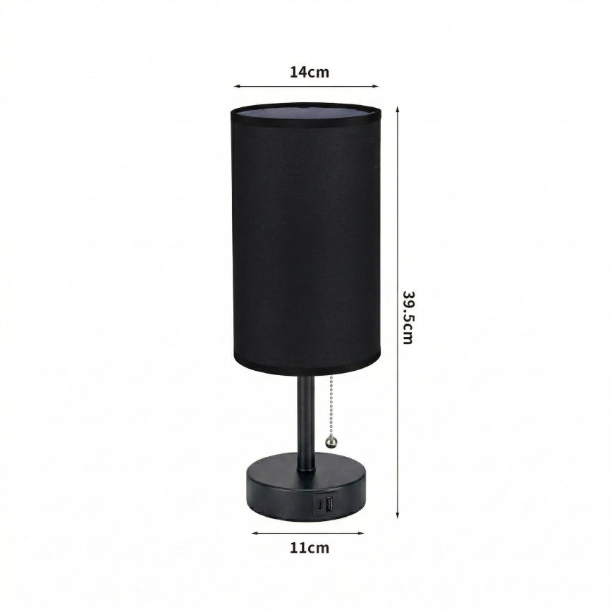 Brilagi - Pöytälamppu USB-portilla TABLON 1xE27/25W/230V musta