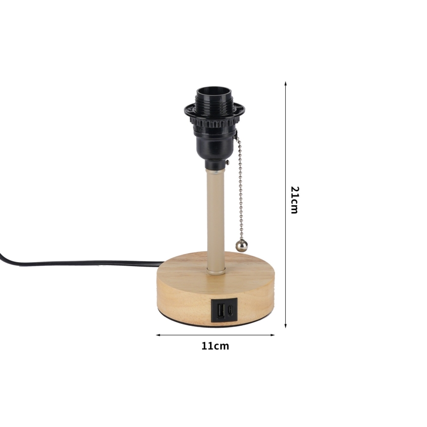 Brilagi - Pöytälamppu USB-portilla TABLON 1xE27/25W/230V tammi/beige