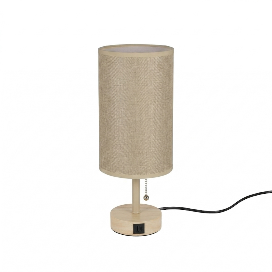Brilagi - Pöytälamppu USB-portilla TABLON 1xE27/25W/230V tammi/beige