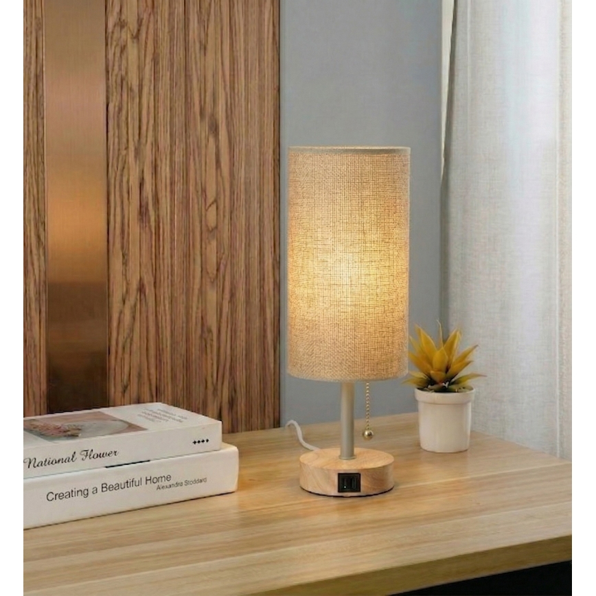 Brilagi - Pöytälamppu USB-portilla TABLON 1xE27/25W/230V tammi/beige