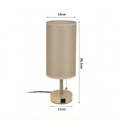 Brilagi - Pöytälamppu USB-portilla TABLON 1xE27/25W/230V tammi/beige