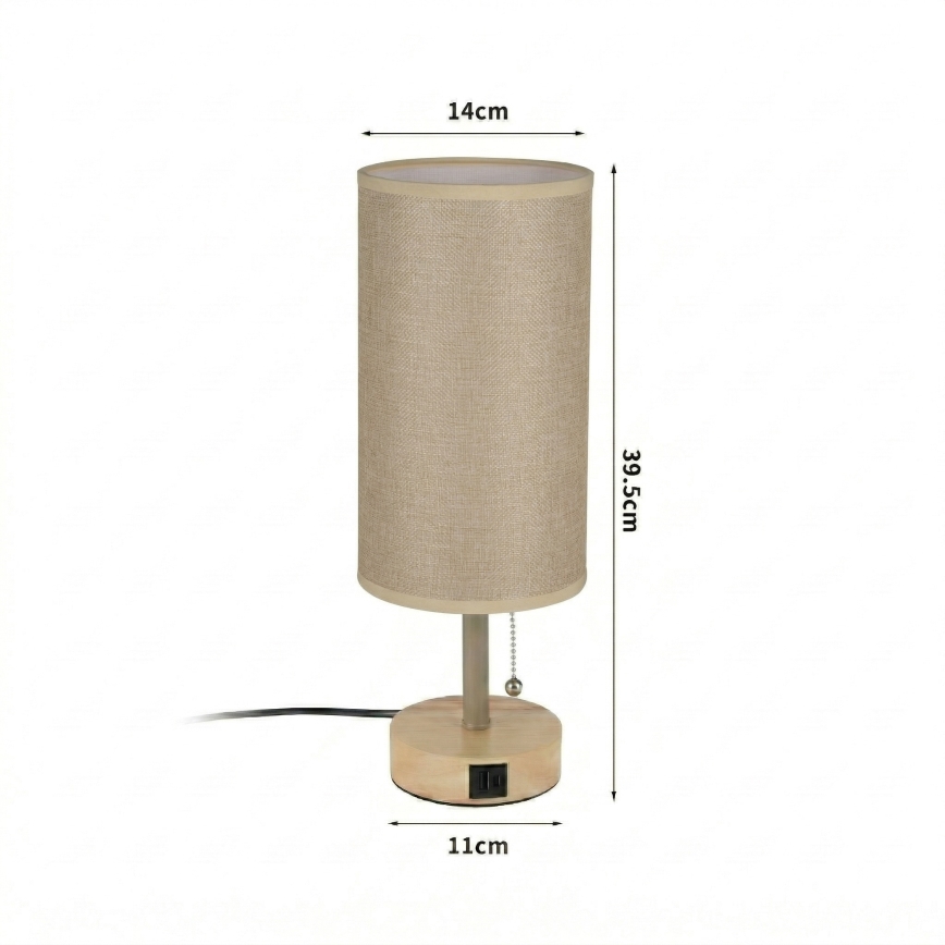 Brilagi - Pöytälamppu USB-portilla TABLON 1xE27/25W/230V tammi/beige