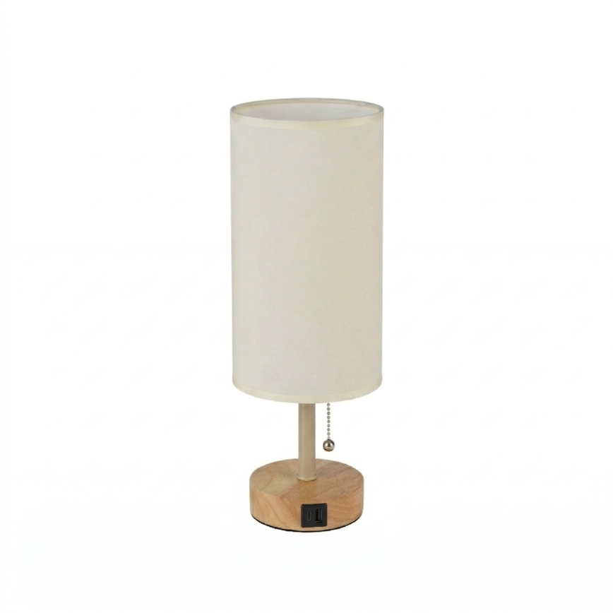 Brilagi - Pöytälamppu USB-portilla TABLON 1xE27/25W/230V tammi/beige/kerma