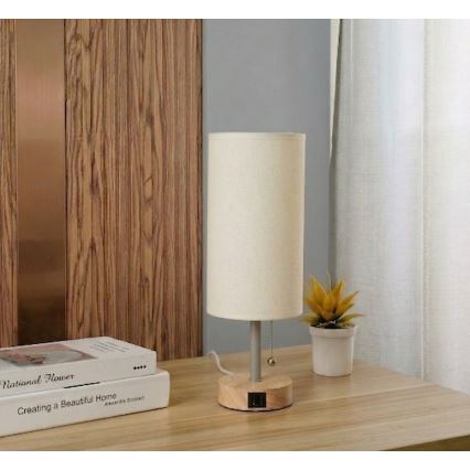 Brilagi - Pöytälamppu USB-portilla TABLON 1xE27/25W/230V tammi/beige/kerma