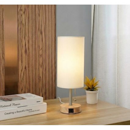 Brilagi - Pöytälamppu USB-portilla TABLON 1xE27/25W/230V tammi/beige/kerma