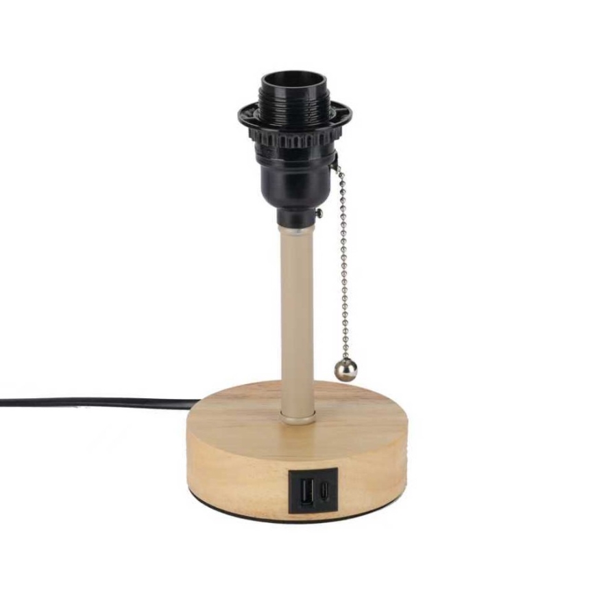 Brilagi - Pöytälamppu USB-portilla TABLON 1xE27/25W/230V tammi/beige/kerma