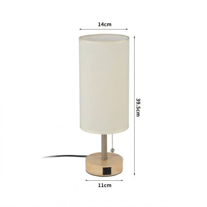 Brilagi - Pöytälamppu USB-portilla TABLON 1xE27/25W/230V tammi/beige/kerma