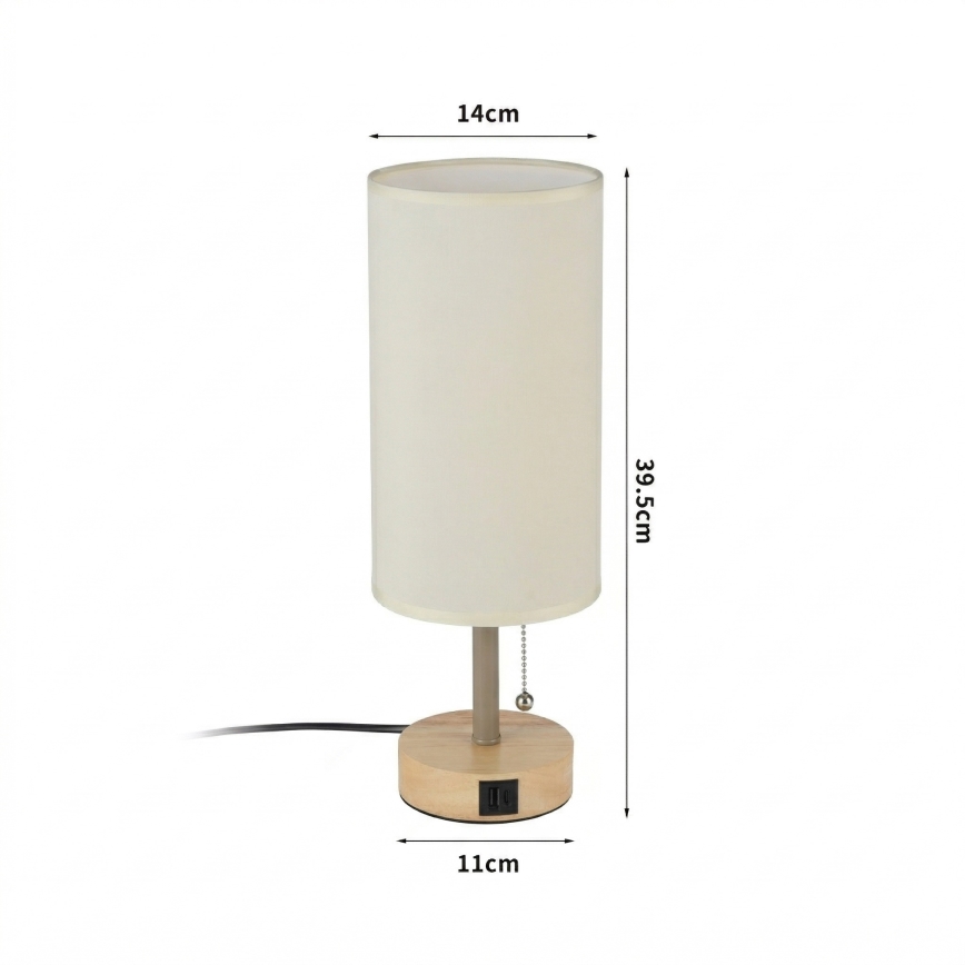 Brilagi - Pöytälamppu USB-portilla TABLON 1xE27/25W/230V tammi/beige/kerma