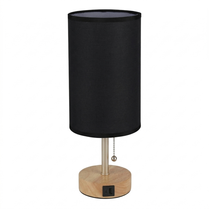 Brilagi - Pöytälamppu USB-portilla TABLON 1xE27/25W/230V tammi/beige/musta