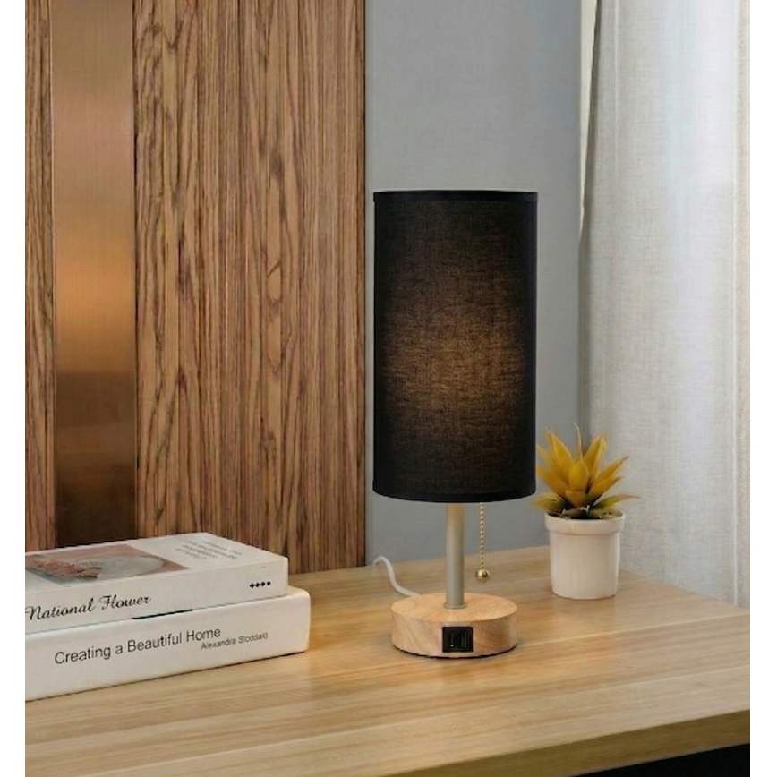Brilagi - Pöytälamppu USB-portilla TABLON 1xE27/25W/230V tammi/beige/musta
