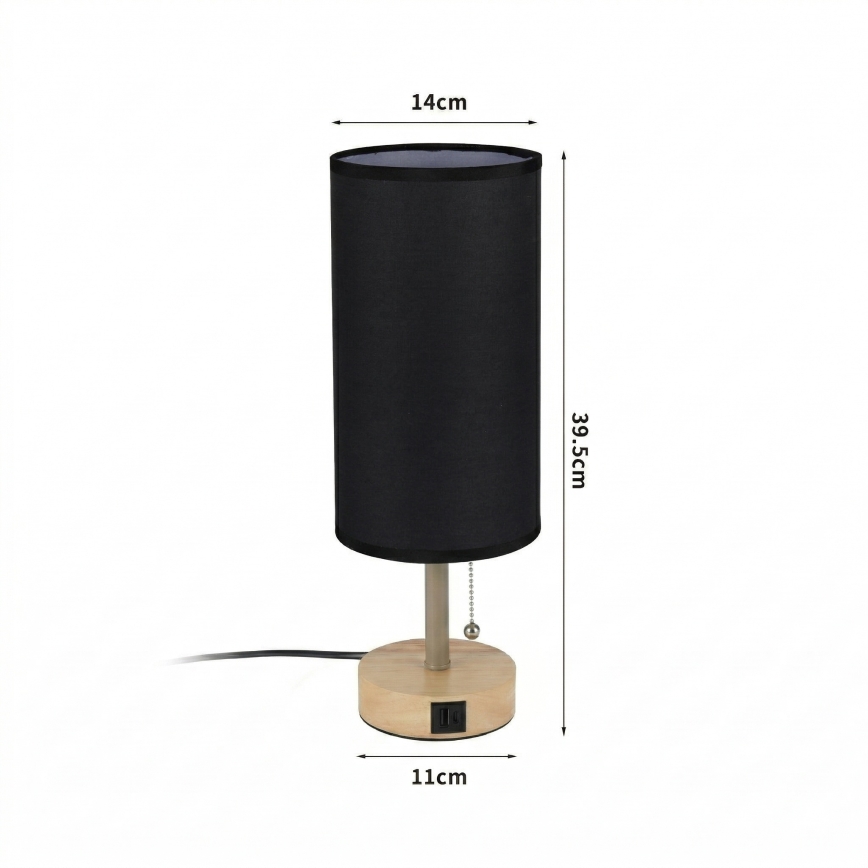 Brilagi - Pöytälamppu USB-portilla TABLON 1xE27/25W/230V tammi/beige/musta