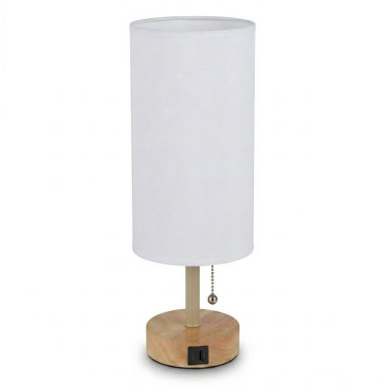 Brilagi - Pöytälamppu USB-portilla TABLON 1xE27/25W/230V tammi/beige/valkoinen