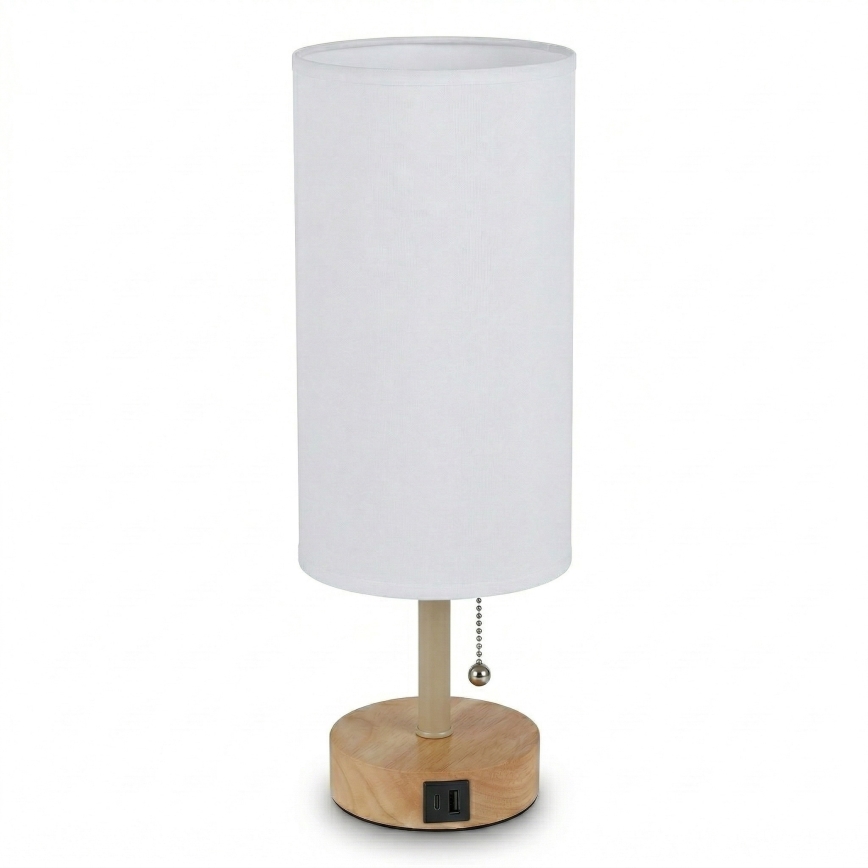 Brilagi - Pöytälamppu USB-portilla TABLON 1xE27/25W/230V tammi/beige/valkoinen
