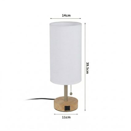 Brilagi - Pöytälamppu USB-portilla TABLON 1xE27/25W/230V tammi/beige/valkoinen