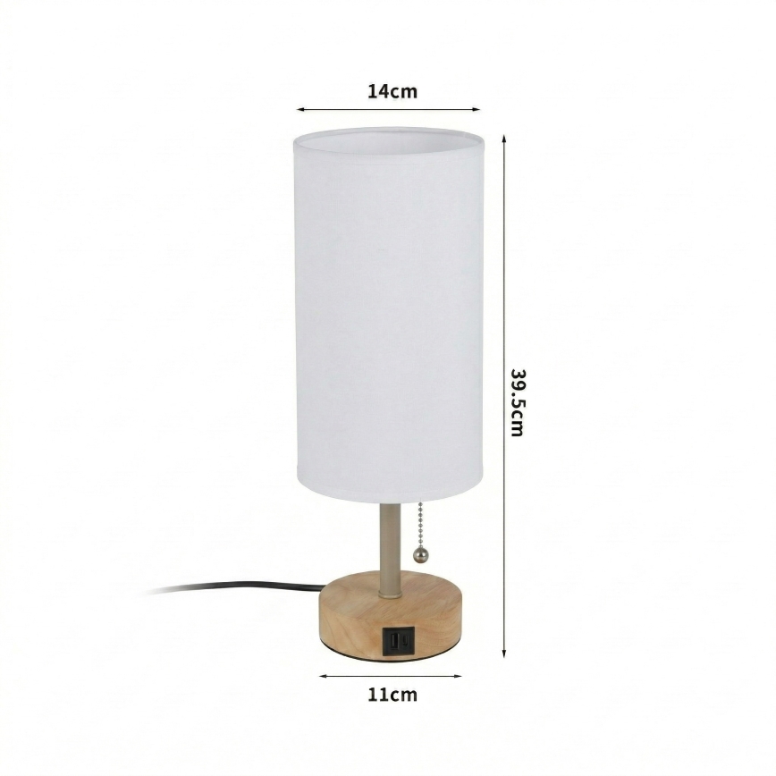 Brilagi - Pöytälamppu USB-portilla TABLON 1xE27/25W/230V tammi/beige/valkoinen
