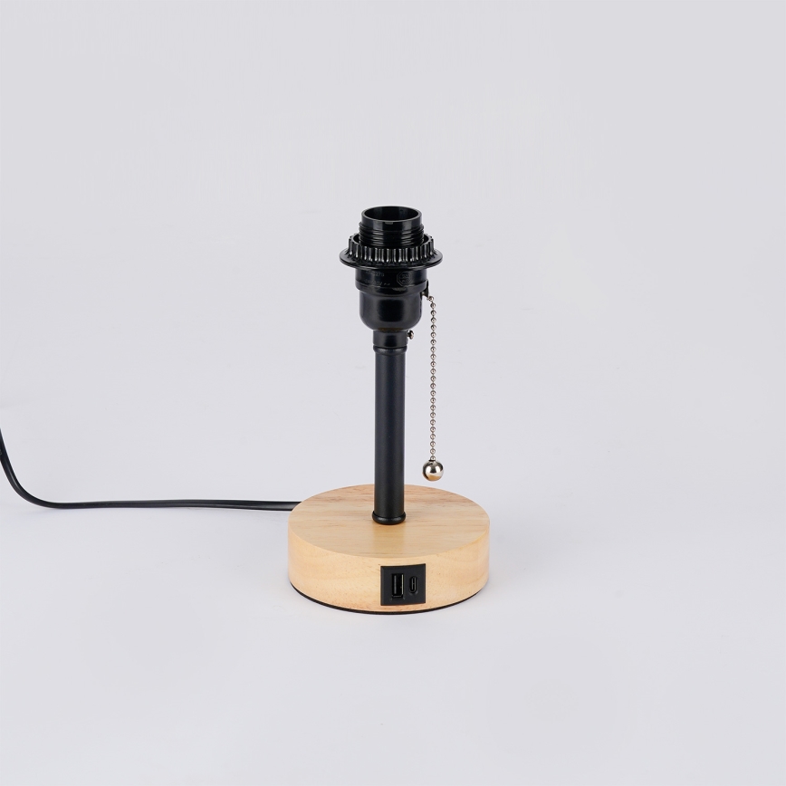 Brilagi - Pöytälamppu USB-portilla TABLON 1xE27/25W/230V tammi/musta