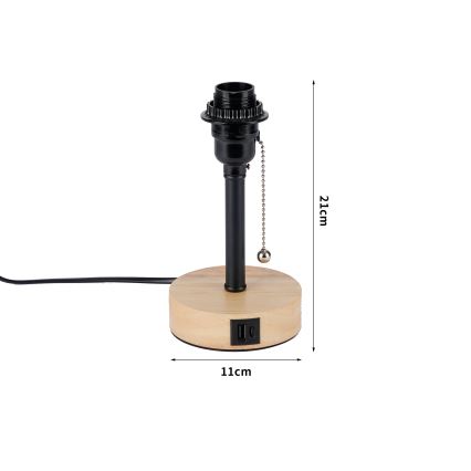 Brilagi - Pöytälamppu USB-portilla TABLON 1xE27/25W/230V tammi/musta