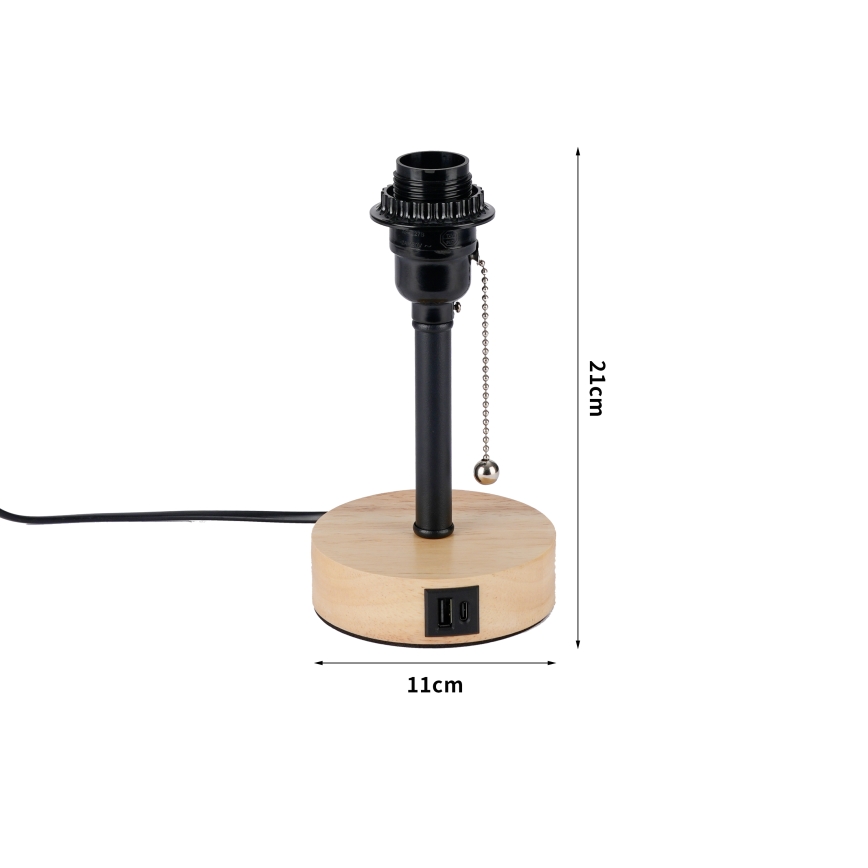 Brilagi - Pöytälamppu USB-portilla TABLON 1xE27/25W/230V tammi/musta
