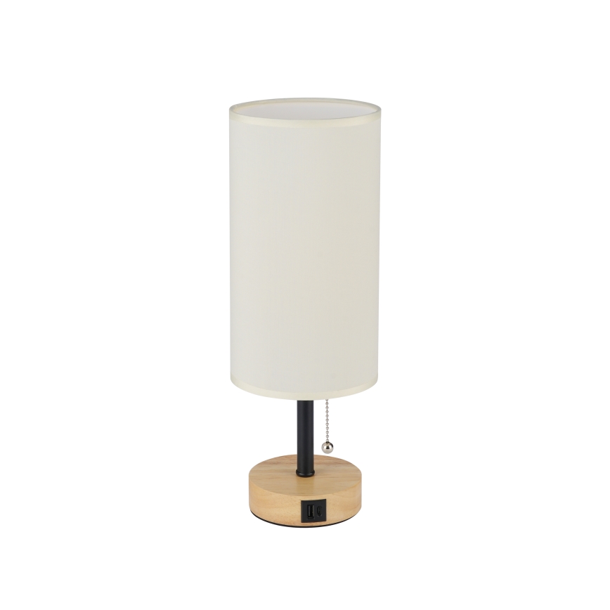 Brilagi - Pöytälamppu USB-portilla TABLON 1xE27/25W/230V tammi/musta/kerma