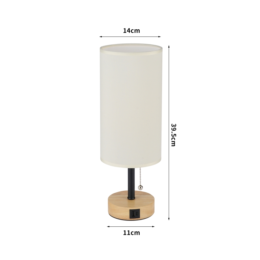 Brilagi - Pöytälamppu USB-portilla TABLON 1xE27/25W/230V tammi/musta/kerma
