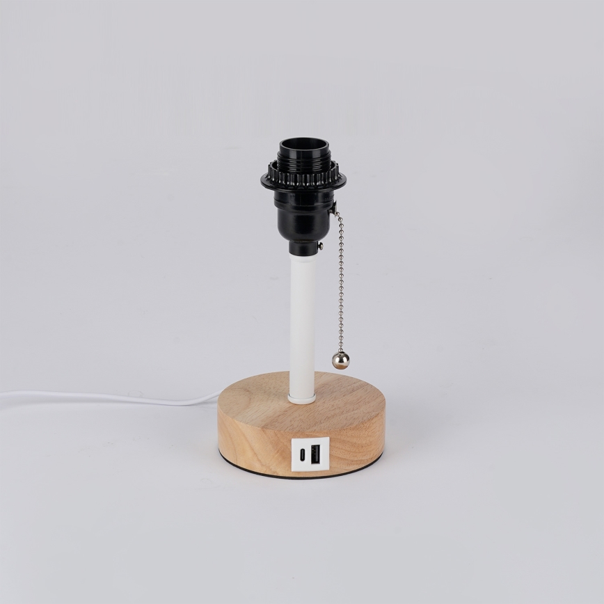 Brilagi - Pöytälamppu USB-portilla TABLON 1xE27/25W/230V tammi/valkoinen/harmaa
