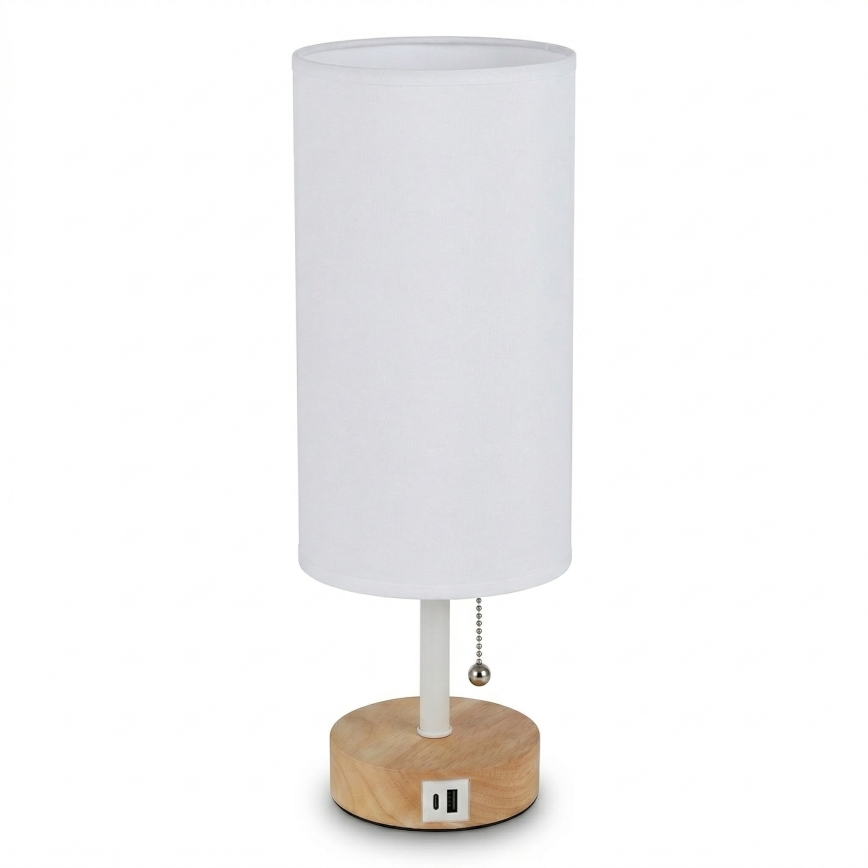 Brilagi - Pöytälamppu USB-portilla TABLON 1xE27/25W/230V tammi/valkoinen