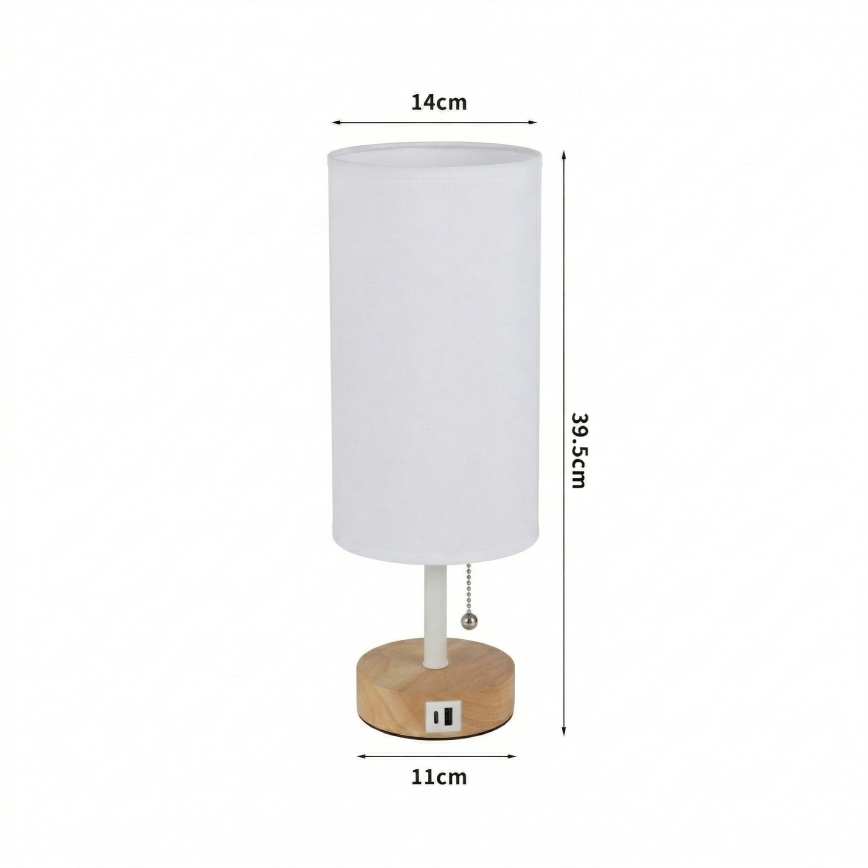 Brilagi - Pöytälamppu USB-portilla TABLON 1xE27/25W/230V tammi/valkoinen