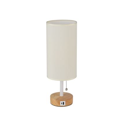 Brilagi - Pöytälamppu USB-portilla TABLON 1xE27/25W/230V tammi/valkoinen/kerma