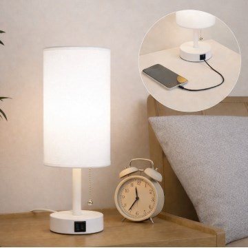 Brilagi - Pöytälamppu USB-portilla TABLON 1xE27/25W/230V valkoinen