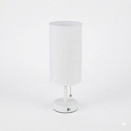 Brilagi - Pöytälamppu USB-portilla TABLON 1xE27/25W/230V valkoinen