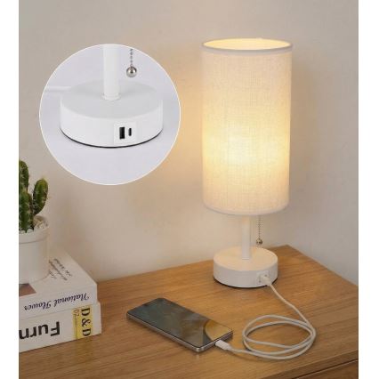 Brilagi - Pöytälamppu USB-portilla TABLON 1xE27/25W/230V valkoinen