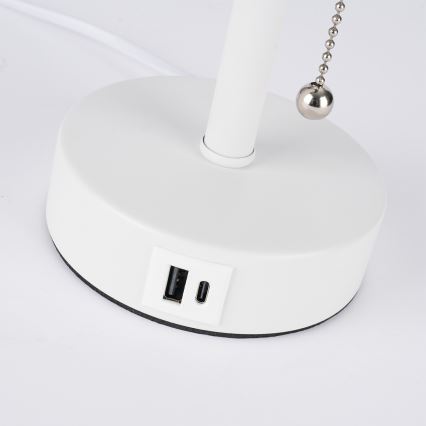 Brilagi - Pöytälamppu USB-portilla TABLON 1xE27/25W/230V valkoinen