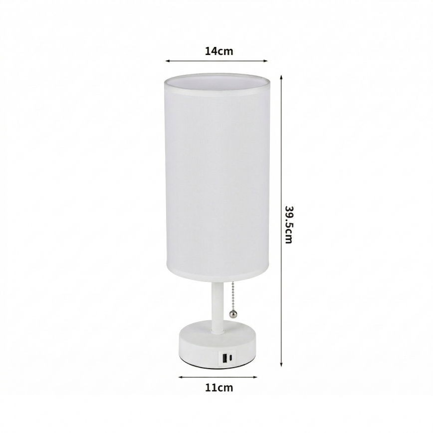 Brilagi - Pöytälamppu USB-portilla TABLON 1xE27/25W/230V valkoinen