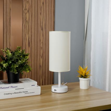 Brilagi - Pöytälamppu USB-portilla TABLON 1xE27/25W/230V valkoinen/kerma