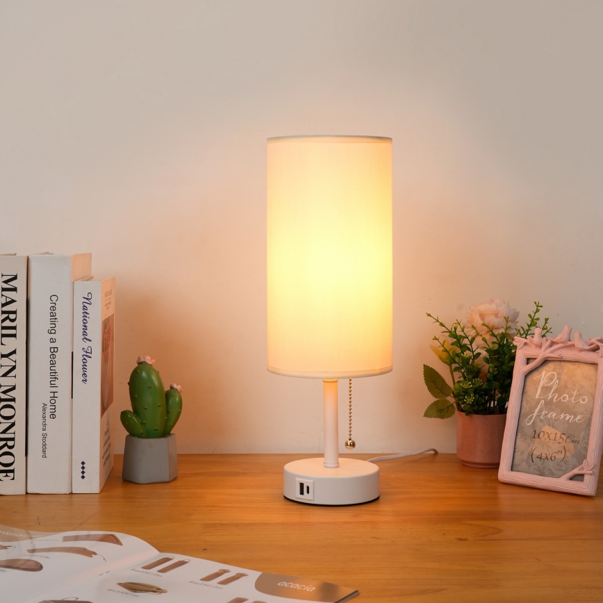 Brilagi - Pöytälamppu USB-portilla TABLON 1xE27/25W/230V valkoinen/kerma
