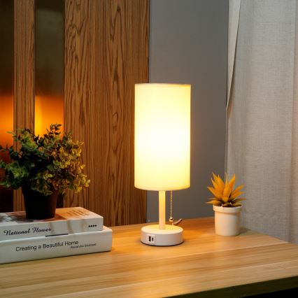 Brilagi - Pöytälamppu USB-portilla TABLON 1xE27/25W/230V valkoinen/kerma