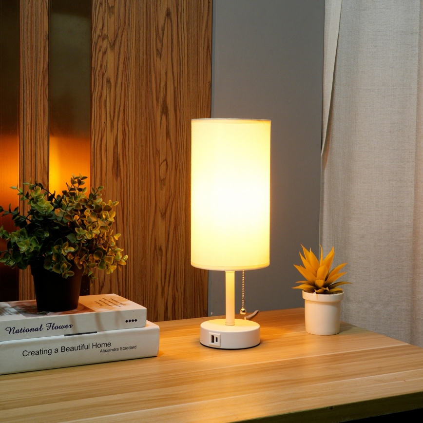 Brilagi - Pöytälamppu USB-portilla TABLON 1xE27/25W/230V valkoinen/kerma