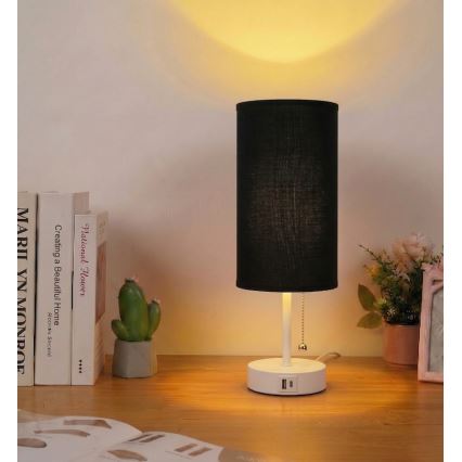 Brilagi - Pöytälamppu USB-portilla TABLON 1xE27/25W/230V valkoinen/musta