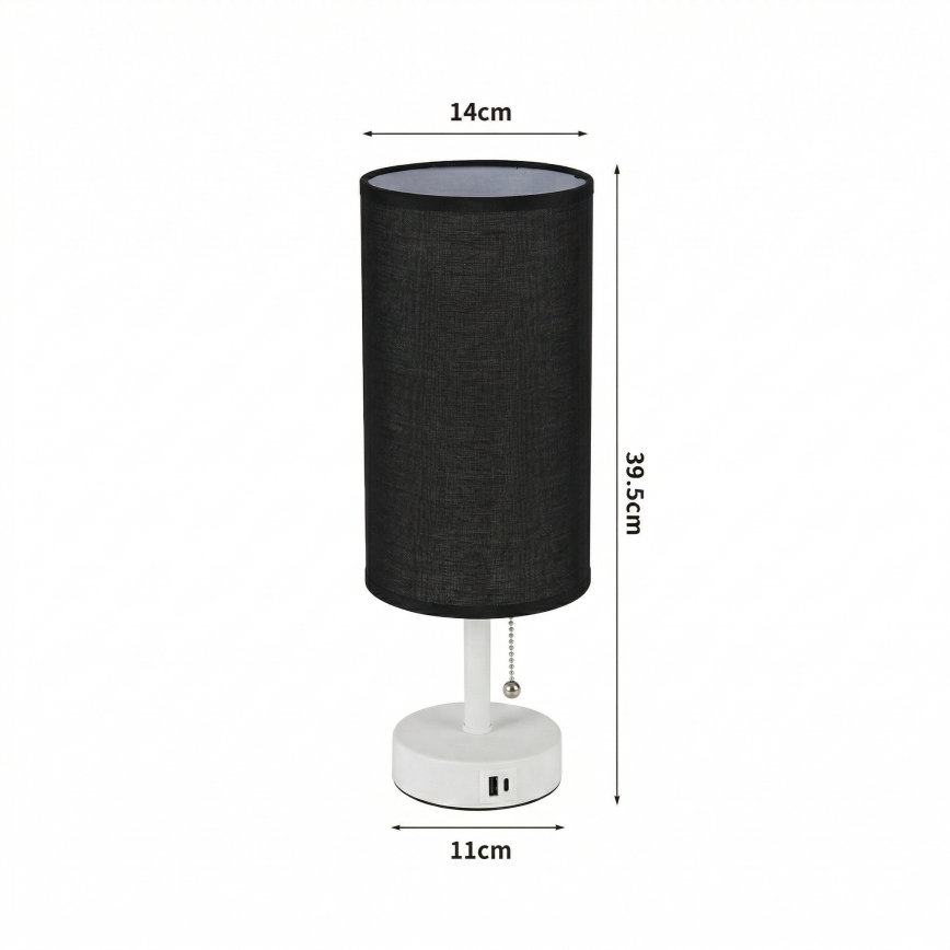Brilagi - Pöytälamppu USB-portilla TABLON 1xE27/25W/230V valkoinen/musta