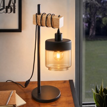 BRILAGI - Pöytälamppu WOOD GLASS 1xE27/40W/230V ruskea/musta/savuinen beige
