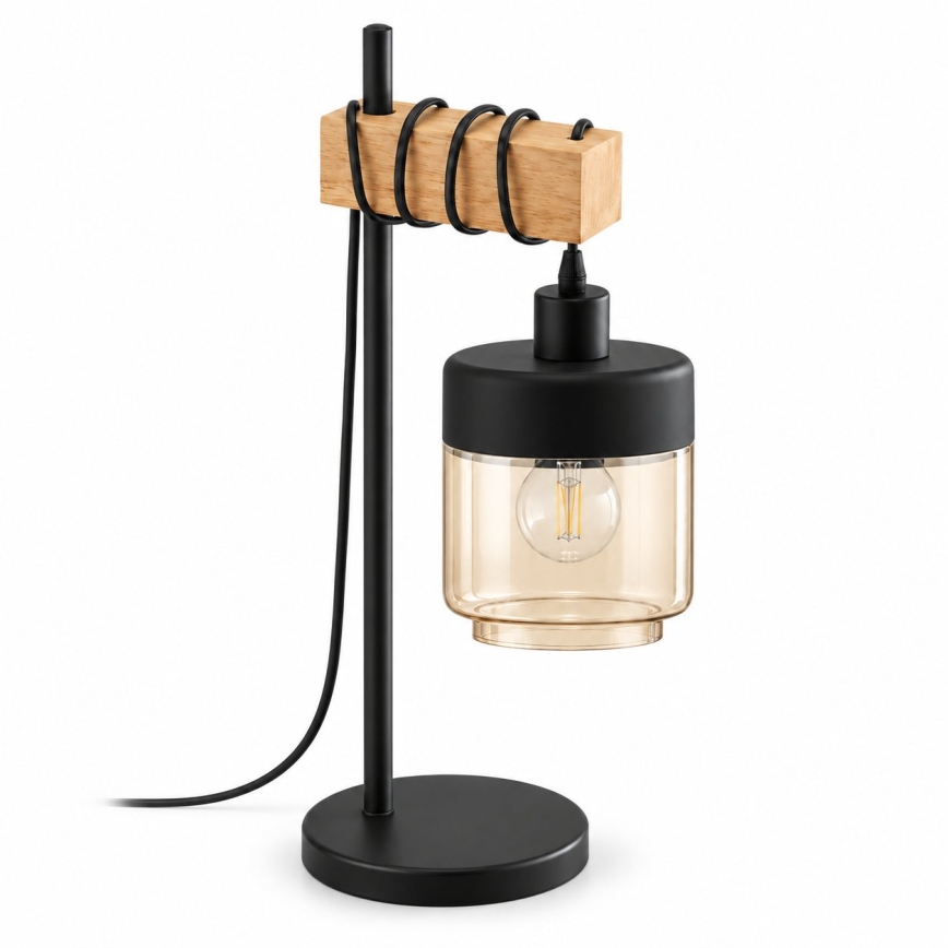 BRILAGI - Pöytälamppu WOOD GLASS 1xE27/40W/230V ruskea/musta/savuinen beige