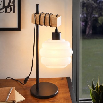 BRILAGI - Pöytälamppu WOOD GLASS 1xE27/40W/230V ruskea/musta/valkoinen