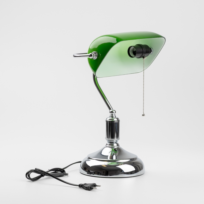 Brilagi - Pöytävalaisin BANK OFFICE 1xE27/60W/230V kiiltävä kromi/vihreä