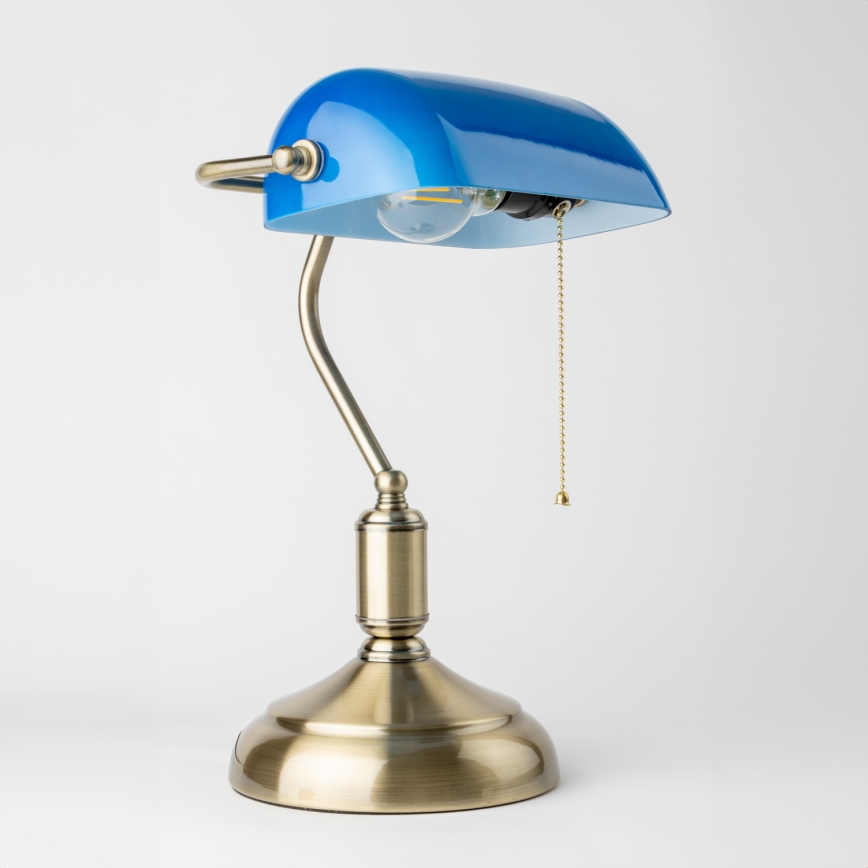 Brilagi - Pöytävalaisin BANK OFFICE 1xE27/60W/230V messinki/sininen