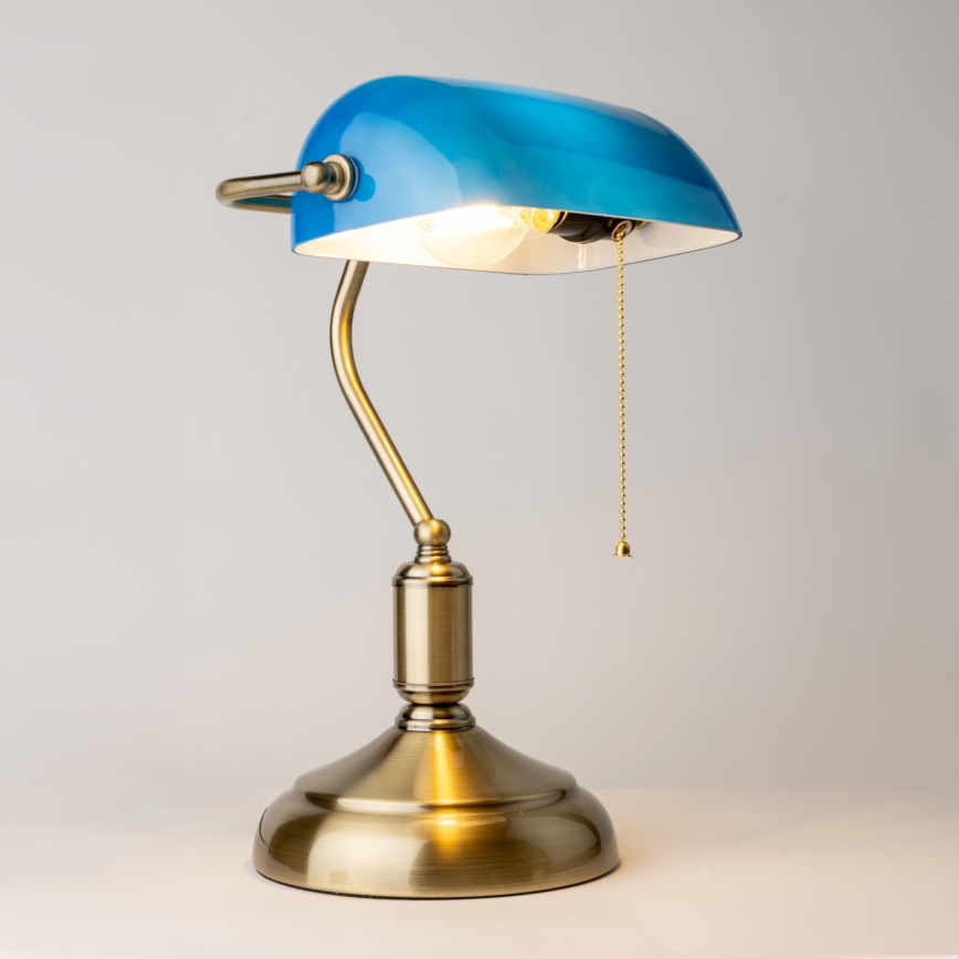 Brilagi - Pöytävalaisin BANK OFFICE 1xE27/60W/230V messinki/sininen